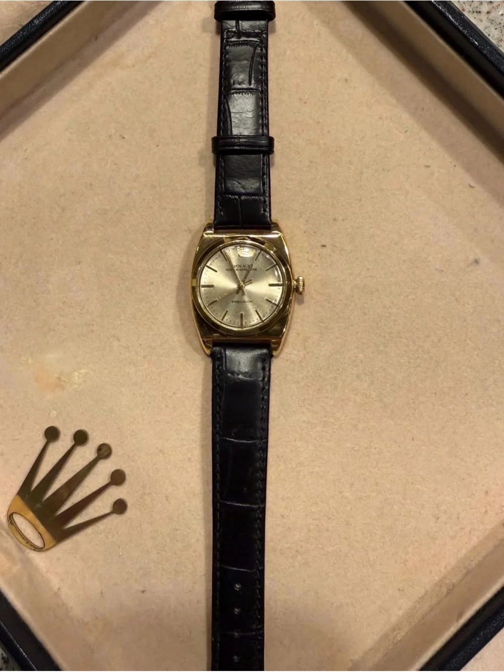 1944 Rolex Oyster Speedking 14 Gold Clad a Gold Dial with Black Leather Strap